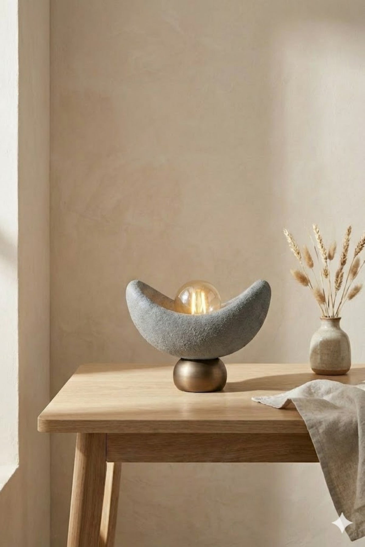 Luna Serisi Gri Bronz Detaylı Masa Abajuru 20 × 37 cm (Rustik Ampullü)