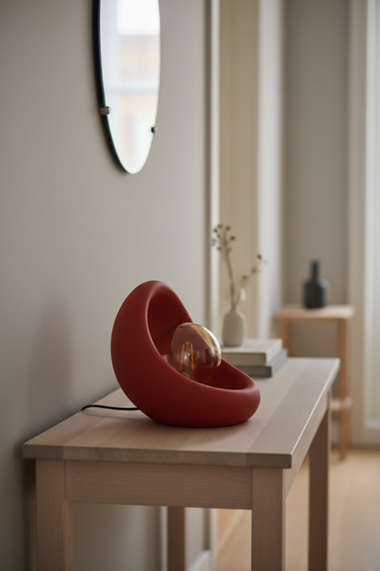 Modern Beton Dokulu Organik Oval Masa Abajuru 25 cm - Kırmızı