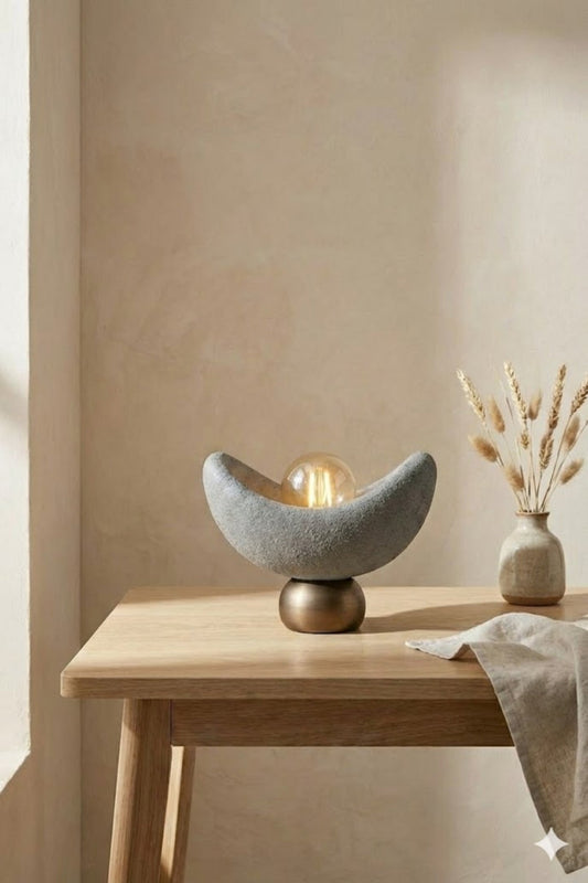 Luna Serisi Gri Bronz Detaylı Masa Abajuru 20 × 37 cm (Rustik Ampullü)