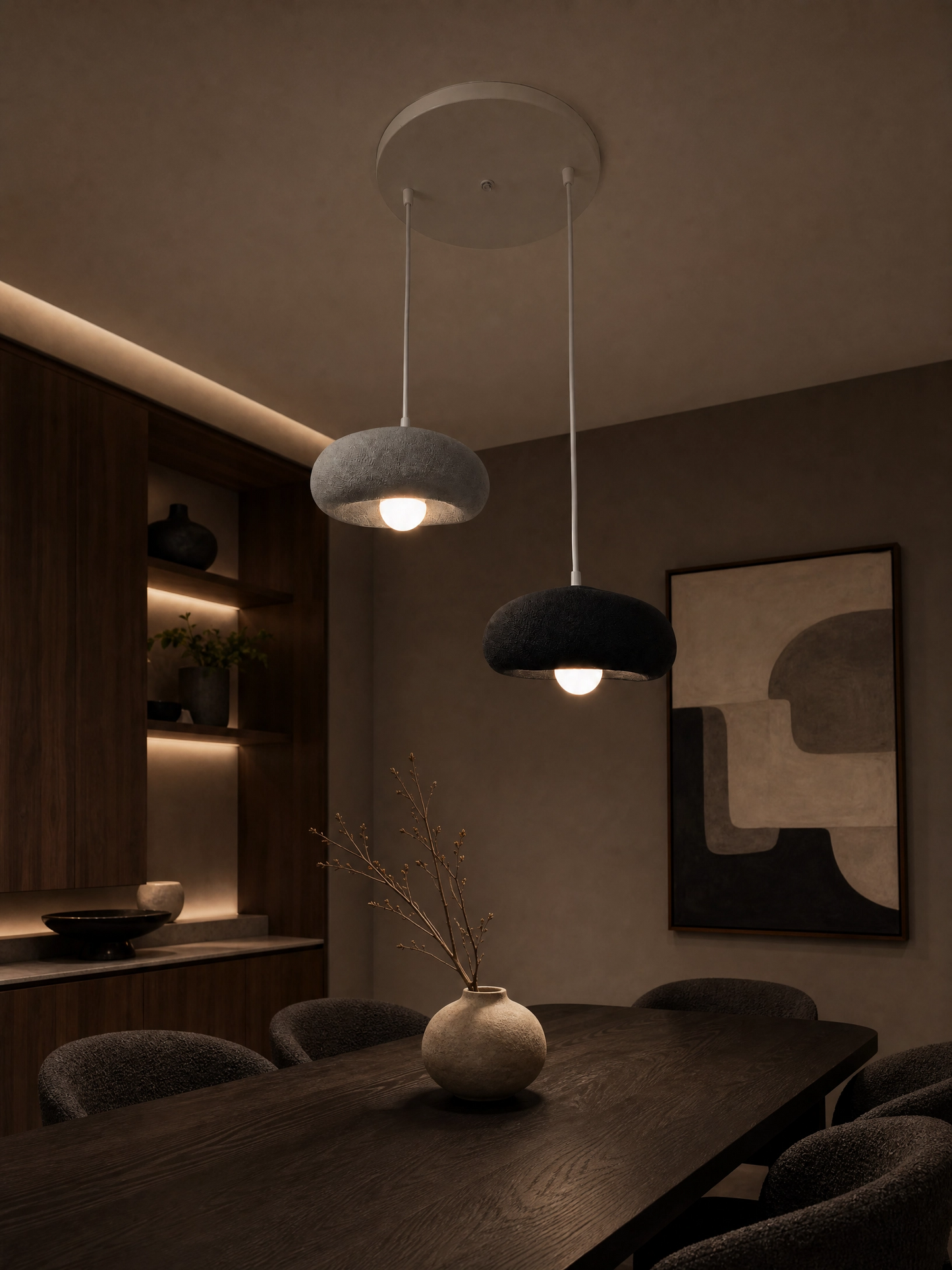DropcekHome İkili Siyah & Kahve Doğal Dokulu Sarkıt Avize – Modern ve Şık Aydınlatma