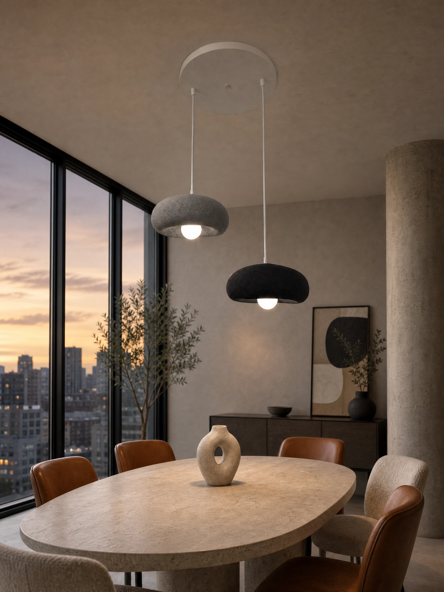 DropcekHome İkili Siyah & Kahve Doğal Dokulu Sarkıt Avize – Modern ve Şık Aydınlatma